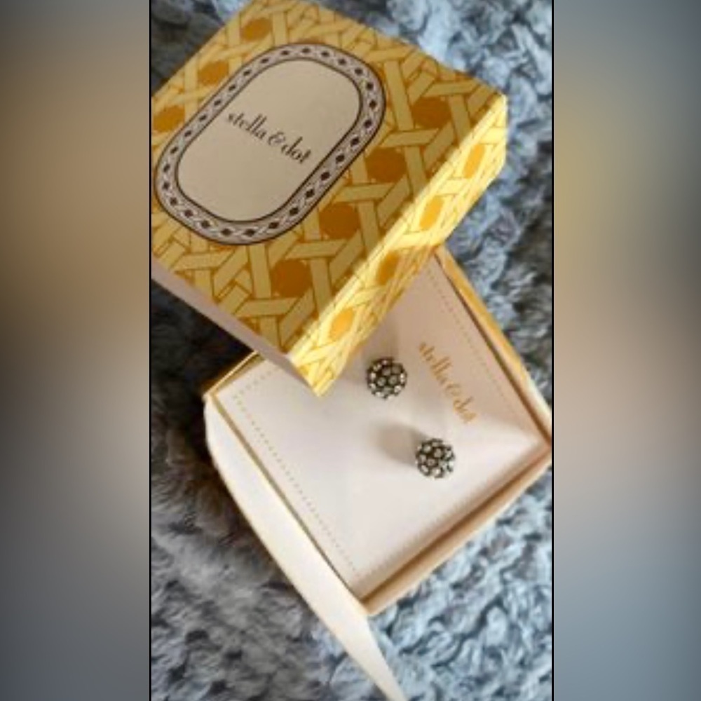 NIB Stella & Dot Soirée Crystal Stud Earrings - Hematite/Silver